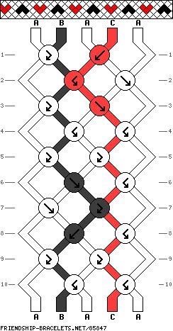 Friendship Bracelet Patterns Heart Easy, 3 Color Heart Friendship Bracelet, Easy Heart Bracelet Patterns, Cheetah Print Friendship Bracelet Pattern, 2 String Bracelet Patterns, Bracelet Patterns Knot, Half And Half Bracelet Patterns, Easy Beginner Bracelet Patterns, Pattern For Friendship Bracelet