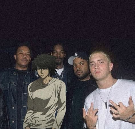 Rappers X Anime, Celebrities With Anime Characters, Rapper And Anime, Gangsta Anime, Anime Gangster, L Lawliet, Rap Aesthetic, Anime Pics, Really Funny Pictures