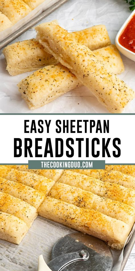 Sheet pan breadsticks on a baking sheet Simple Baking, Homemade Bread Recipes Easy, Easy Bread Recipes, Breadsticks, Bread Recipes Homemade, Easy Baking Recipes, Dinner Rolls, Homemade Bread, Food Waste