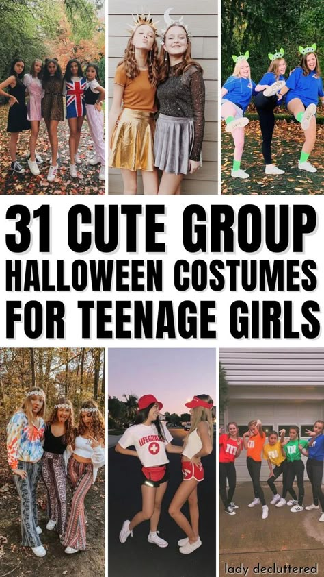 31 Cute Group Halloween Costumes for Teenage Girls Teenage Group Halloween Costumes, Cute Holloween Costumes For Teen Girl, Halloween Costumes For 9 Yr, Halloween Costumes 11 Girl, Middle School Group Halloween Costumes, Halloween Costumes 12-13, Funny Girls Halloween Costumes, Subtle Halloween Costumes For School, Halloween Costumes To Wear To School