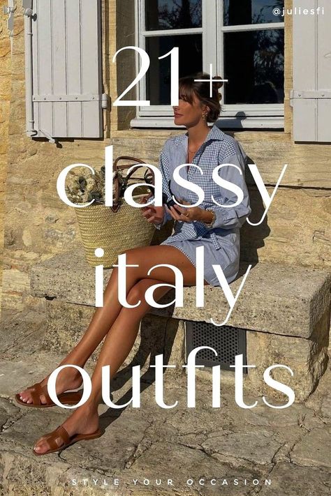 Planning Italian summer outfits for your upcoming vacation? We’re sharing 21+ chic Italy outfits for summer and spring and Europe summer outfit ideas- the perfect Europe travel wardrobe. Whether you’re looking for outfits for South of France, Amalfi coast, Milan, Rome, or Positano, we have the perfect Italy outfits and spring summer fashion for your Europe travel wardrobe. Spring travel outfits Summer In Italy Outfits 2023, Italian Chic Fashion, Tuscany Outfits Fall, Italy Women Fashion, European Summer Outfits Curvy, Clothes For Italy Summer, Europe Spring Travel Outfits 2024, Italy Outfits Summer 2024, Europe Travel Wardrobe