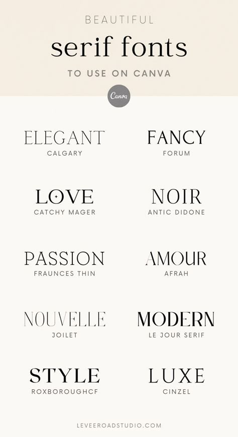 Ten high quality serif fonts it use on Canva! Use these serif and slab serif fonts in your Canva designs. Beautiful Serif Fonts, Best Serif Fonts, Font Love, Mises En Page Design Graphique, Business Fonts, Font Ideas, Inspiration Logo Design, Canva Fonts, Font Combo