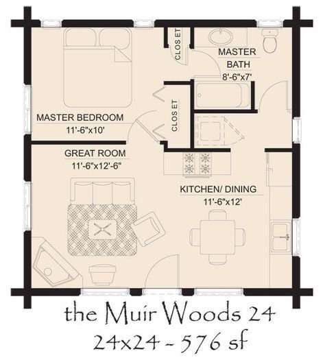 Log Home Flooring, 1 Bedroom House, Log Home Floor Plans, Granny Flats, Cabin Floor, Cabin Floor Plans, Tiny House Floor Plans, Casa Container, Garage Conversion