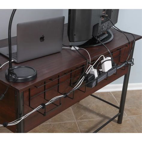 Newton Supply Wire Tray Desk Cable Organizer | Wayfair.ca Computer Desk Hidden Cables, Cable Organizer Diy, Cable Management Diy, Hide Electrical Cords, Management Desk, Power Cord Organizer, Cable Management Desk, Desk Cable Management, Garage Organization Ideas Diy