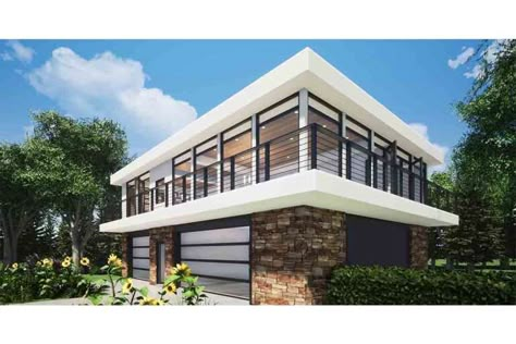 Modern Plan: 1,520 Square Feet, 2 Bedrooms, 2 Bathrooms - 028-00165 Modern Carport, Elevated House, Container Living, Garage Apartment Plans, Garage House Plans, Apartment Plans, Modern House Plan, Garage Plans, Up House