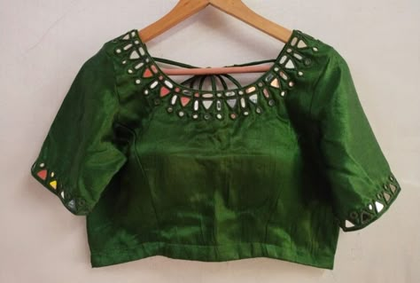 Hand Mirror Work Blouse Design, Mirror Blouse Designs Latest, Blouse Mirror Work Designs, Blouse Mirror Work, Salwar Ideas, Mirror Work Saree Blouse, Mirror Blouse Design, Front Blouse Designs, Mirror Blouse