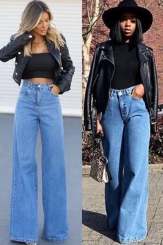 Decent Western Outfits Women, How To Style Palazzo Jeans, Extra Wide Jeans Outfit, Wid Leg Jeans, Spring Outfits Wide Leg Jeans, Wide Leg Jeans Styling Ideas, Wide Leg Jeans Outfit 2023, Wide Leg Jeans Spring Outfit, Style Wide Leg Jeans Winter