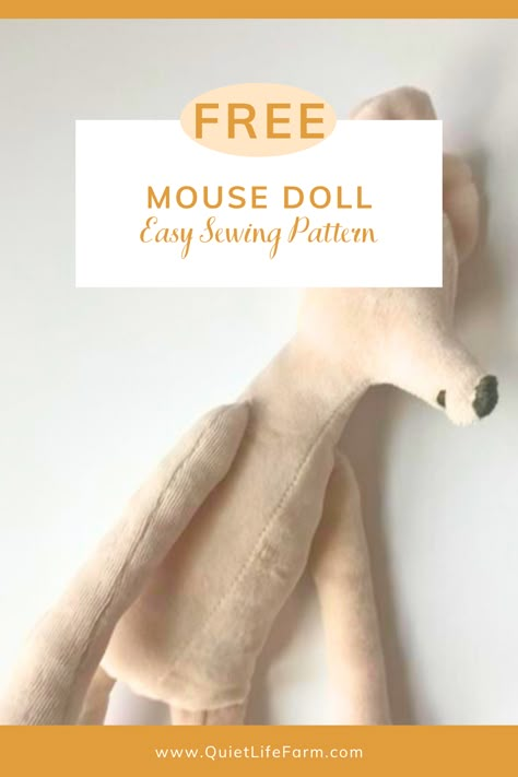 Make your very own trendy mouse doll with this free printable sewing pattern! Visit the blog for outfits for this doll, too! Tilda Mouse Pattern, Mouse Stuffed Animal Pattern Free Sewing, Printable Paper Dolls Free, Easy Doll Dress Pattern Free, Maileg Sewing Pattern, Maileg Mouse Sewing Pattern, Mouse Pattern Free Sewing, Fabric Rabbit Pattern Free, Mouse Doll Pattern Free