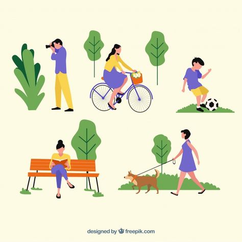 Flat people doing leisure outdoor activities. Download thousands of free vectors on Freepik, the finder with more than a million free graphic resources Activities Illustration, Activity Illustration, Park Activities, Vector Illustration People, People Graphic, Outdoors Activities, Flat Design Illustration, Summer Illustration, Leisure Activities