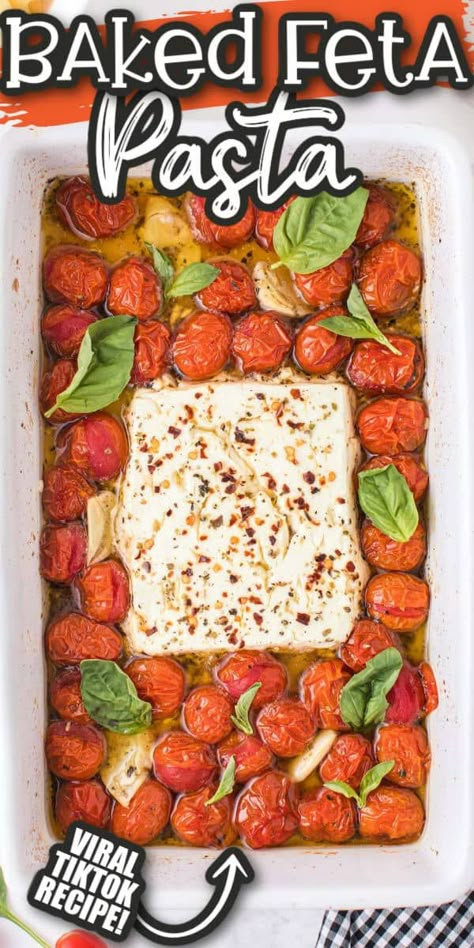 Block Feta Tomato Pasta, Feta And Cherry Tomatoe Bake, Tiktok Pasta Feta Recipe, Feta Cheese Tomato Pasta Tiktok, Tomatos And Feta Cheese Baked, Feta Basil Pasta, Tomatoe Feta Cheese Pasta Bake, Spaghetti With Feta Cheese, Recipe With Feta Cheese Easy Dinners