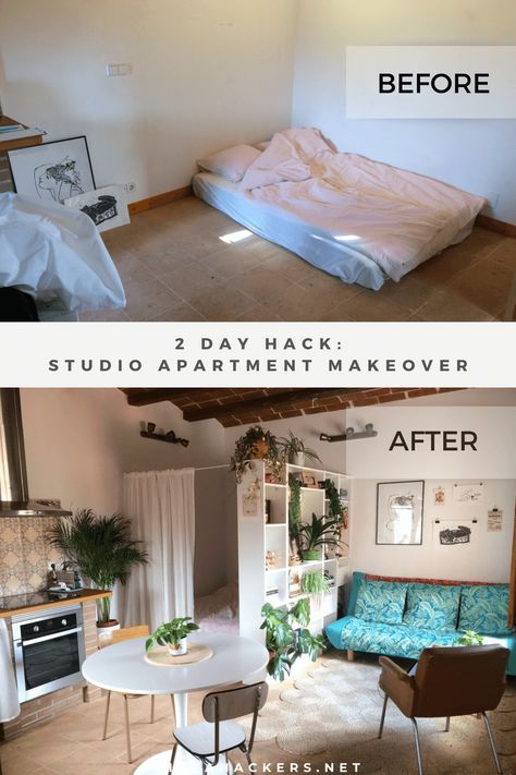 Studio Apartment Makeover, Apartemen Studio, Minimalist Apartment Decor, A Studio Apartment, One Room Apartment, Studio Apartment Living, Studio Apartment Design, Studio Apartment Divider, Apartment Makeover