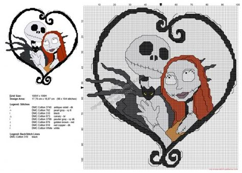 Halloween cross stitch pattern Jack and Sally The Nightmare Before Christmas 98x104 Perler Designs, Disney Cross Stitch Patterns, Halloween Cross Stitch Patterns, Halloween Cross Stitches, Disney Cross Stitch, C2c Crochet, Cross Stitch Patterns Christmas, Cross Stitch Patterns Free, Free Cross Stitch