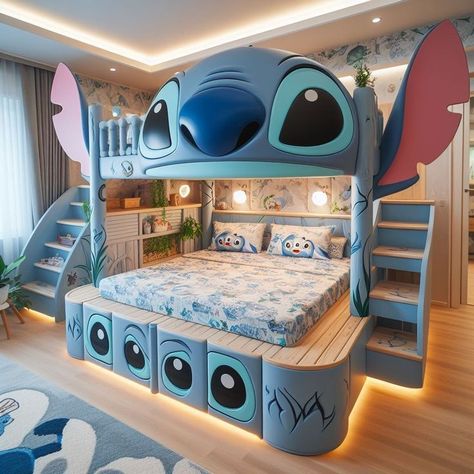 si vous avez toujours rêvé d'avoir se lit dite moi le dans les commentaires Lilo And Stitch Bed, Bedroom Ideas Two Beds, Cute Stitch Stuff, Stitch Furniture, Creative Bedroom Designs, Cute Organization Ideas For Bedroom, Stitch Themed Bedroom, Cute Cozy Bedroom Ideas, Stitch Room Ideas