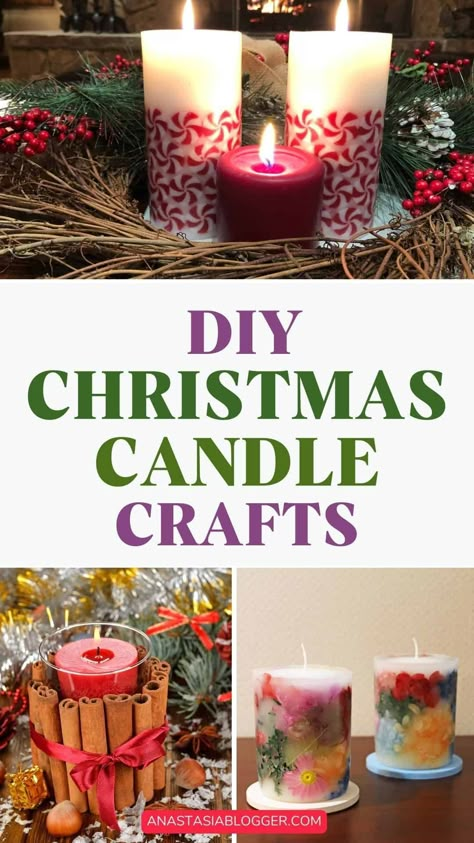 Do you want to spruce up your holiday decorations this year? I have compiled a list of 9 jolly DIY Christmas candle crafts that you can easily do to get into the holiday mood! Diy Herb Candles, Candle Jars Crafts, Homemade Candle Recipes, Christmas Candle Crafts, Christmas Candles Diy, Vintage Christmas Candles, Diy Candles Homemade, Candle Crafts, Candle Projects