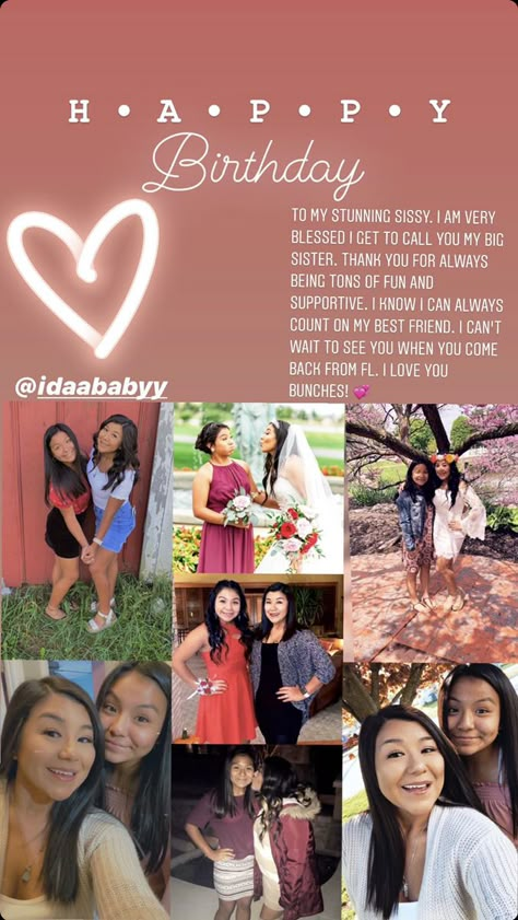 Birthday Story Instagram Ideas For Sister, Birthday Wishes For Sister Ig Story, Birthday Edits For Sister, Bestie Birthday Story, Sister Paragraphs For Birthday, Birthday Collages Instagram, Birthday Post For Sister Instagram, Sisters Birthday Instagram Story, Sister Birthday Story Instagram Song