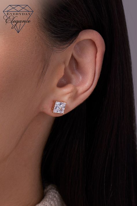 Make her shine like a Princess with these 14K white gold stud earrings featuring sparkling princess-cut zirconia. Shop now on Amazon. Princess Cut Earrings, Stud Earrings Women, Heart Cushion, Expensive Jewelry Luxury, Princess Cut Gold, White Gold Earrings Studs, Solitaire Earrings, Solitaire Studs, Jewelry Luxury