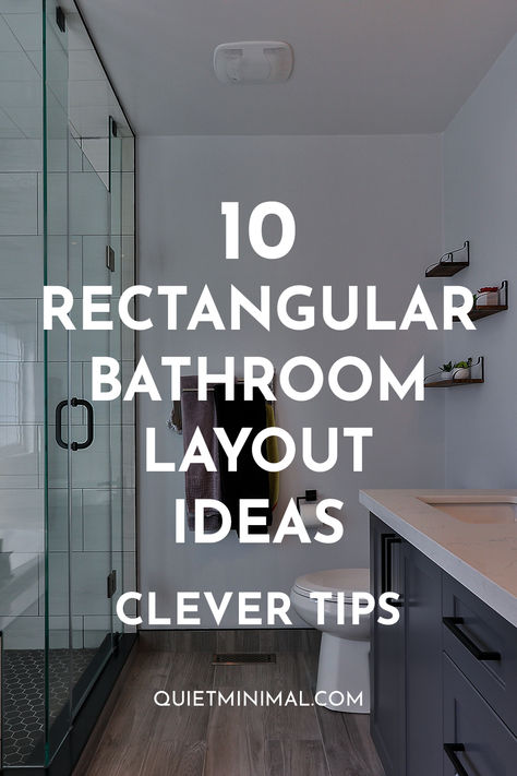 Get innovative ideas to make the most of an elongated, awkward rectangular bathroom including special solutions for traffic flow, sightlines, flexibility. Medium Size Bathroom Design, Bathrooms Plans Layout, Side By Side Bathroom Layout, Bathrooms Layout Ideas, 5x8 Bathroom Layout Interior Design, Bathroom Rectangular Layout, Large Washroom Ideas, Bathroom Layout Ideas Floor Plans 8x10, 9x9 Bathroom Layout Floor Plans