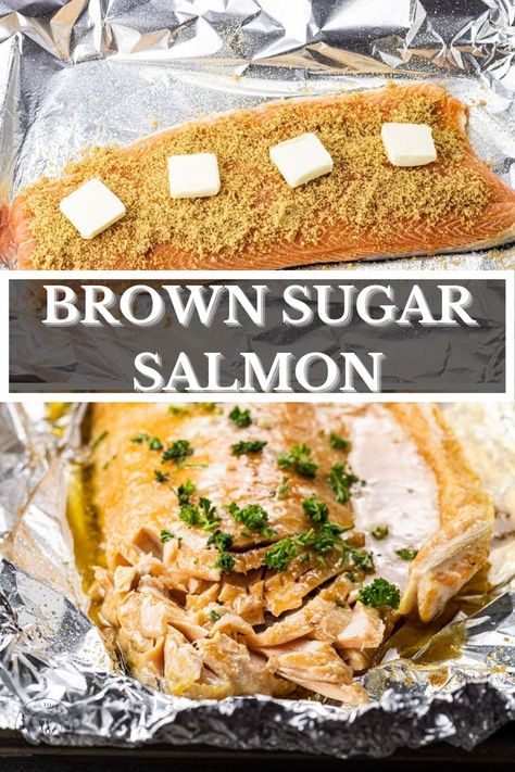 Brown Sugar Salmon is so simple to make, uses just a few simple ingredients and is ready in just 30 minutes. Brown Sugar Salmon Recipes, Mayo Salmon, Salmon Recipes Brown Sugar, Oven Baked Salmon Recipes, Brown Sugar Salmon, Baked Haddock, Poke Recipe, Brown Sugar Butter, Salmon In Foil