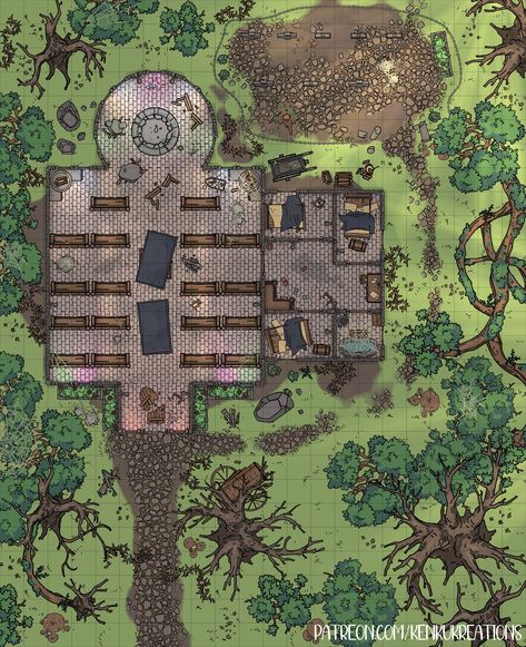 The Whispering Chapel 22×27 by KenkuKreations Dnd Maps, Fantasy Map, Map, Quick Saves, Ruins