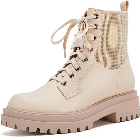 Safari Boots, Cute Combat Boots, Boots Comfortable, Lug Sole Boots, Booties Shoes, Womens Combat Boots, Chunky High Heels, Lace Up Booties, Chunky Block Heels