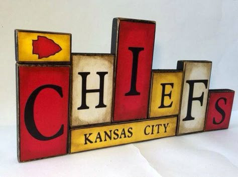 Cute Kansas City Chiefs Craft, Chiefs Crafts, Kc Cheifs, Chiefs Wallpaper, Word Blocks, Kansas City Chiefs Shirts, Football Crafts, Go Chiefs, Chiefs Kingdom