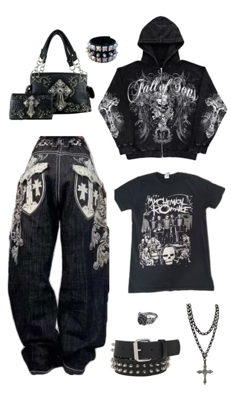 2000’s emo outfit inspo bundle alt alternative skate grunge opiumcore How To Make Grunge Clothes, Goth Outfits Y2k, Emoish Outfits, Alt Outfit Board, Winter Emo Outfits Cold Weather, Baggy Punk Outfits, Early 2000s Grunge Fashion, Dark Outfits Grunge, Black Grunge Aesthetic Outfit