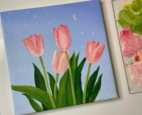 Painting Simple Flowers Acrylic, Canvas Painting Ideas Meaningful, Cute Spring Paintings Easy, Things To Paint Flowers, Painting Astethic, Things To Paint On A Canvas, Things To Paint Aesthetic, Art Collages, Paintings Easy