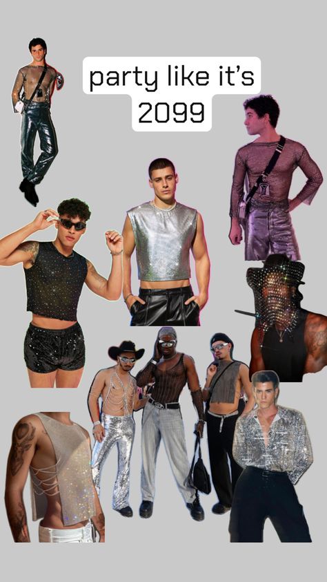 men’s outfits that are silver, shiny, dark, chromatic, futuristic, and perfect for parties or night clubs Clubbing Outfits Nightclub Men, Night Out Outfit Men, Chrome Aesthetic, Clubbing Outfits Nightclub, Outfits Nightclub, Night Out Outfits, Clubbing Outfit, Men Aesthetic, Club Fashion