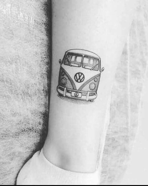 Campervan Tattoo Ideas, Vw Campervan Tattoo, Vw Bus Drawing, Camper Van Tattoo, Campervan Tattoo, Vw Tattoo, Hippie Tattoo, Tattoo Zeichnungen, Car Tattoos