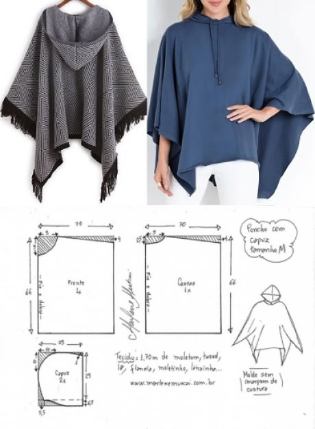 Diy Poncho, Poncho Pattern Sewing, Sewing Clothes Women, Sewing Tutorials Clothes, Fashion Design Patterns, Poncho Pattern, Blouse Pattern Sewing, Easy Sewing Patterns, Diy Sewing Clothes