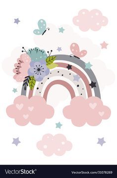 Rainbow Illustration Design, Rainbow Illustration, Idee Cricut, Baby Posters, Flowers Vector, Baby Art, Boho Rainbow, Beautiful Rainbow, Kids Prints