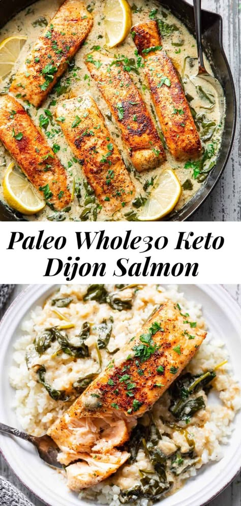 Easy Paleo Dinner, Dijon Salmon, Paleo Salmon, Creamy Dijon, Paleo Running Momma, Paleo Fish, Keto Board, Whole 30 Meal Plan, Whole30 Dinners