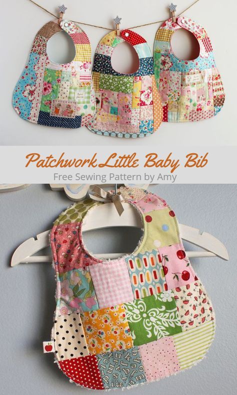 DIY Patchwork Baby Bib Free Sewing Patterns | Fabric Art DIY Scrap Fabric Baby Bibs, Baby Bibs Patterns Free, Baby Bib Tutorial, Fabric Art Diy, Baby Gifts To Make, Gifts Board, Diy Sewing Gifts, Baby Bibs Patterns, Sewing Baby Clothes