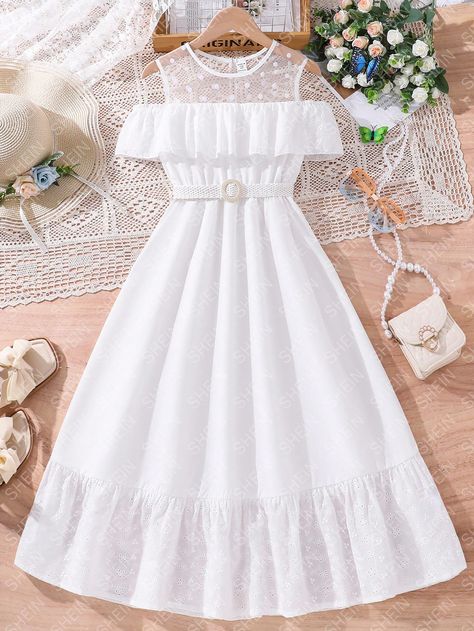 Beige Cute Collar Sleeveless Polyester Plain A Line Embellished Non-Stretch  Tween Girls Clothing Cute Korean Dresses, Korean Country, Vestido Midi Casual, Pretty Dresses Casual, Girls Ruffle Dress, Casual Dresses For Teens, Dot Net, Classy Casual Outfits, Tween Outfits