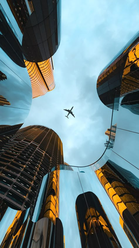 architecture, sky, travel, urban, city, downtown, business, fisheye, building, light, steel, high, street, skyscraper, skyline Plane Wallpaper, City Life Photography, Airplane Wallpaper, Travel Picture Ideas, Travel Wallpaper, Pretty Landscapes, Aviation Photography, City Wallpaper, Sky Aesthetic