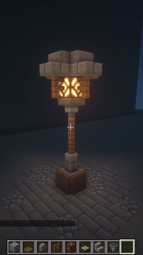 Red Stone Lamp Minecraft, Mincraft Lamppost, Glowstone Lamp Minecraft, Minecraft Lampposts Ideas, Minecraft Castle Decor, Minecraft Lamposts Ideas, Minecraft Pens Ideas, Minecraft Medieval Decor, Minecraft Outdoor Lighting