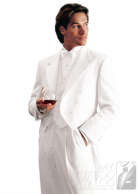 White 'Bari' Tailcoat from http://www.mytuxedocatalog.com/catalog/rental-tuxedos-and-suits/C521-White-Bari-Tailcoat/ White Tuxedo Wedding, Tuxedo Styles, Tuxedo With Tails, White Wedding Suit, White Tux, Tuxedo Accessories, High Fashion Couture, Tail Dress, Groom Tuxedo