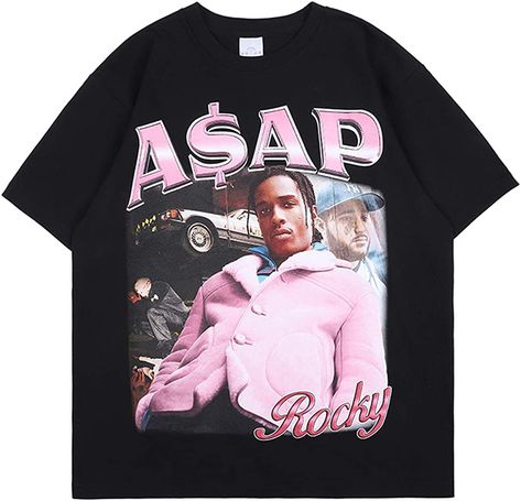 NAGRI Men's ASAP Rocky Cotton T-Shirt, black, m : Amazon.de: Clothing Kanye West Clothing Line, Asap Rocky Shirt, Cute Tee Shirts, Kanye West Outfits, Aesthetic Outfits Vintage, Girl Aesthetic Outfits, Fall Tees, Portrait Graphic, Streetwear Designs