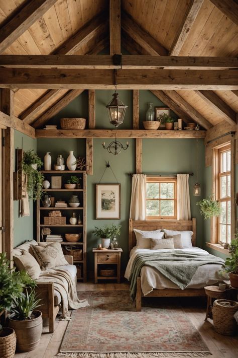 Log Cabin Houses Country Living, Small Rustic House Interior, Barndominium Living Room Ideas, Barndominium Decorating Ideas, Barndominium Cottage, Small Cabin Bedroom Ideas, Barndominium Bedroom, Scandi Cabin, Modern Cabin Bedroom