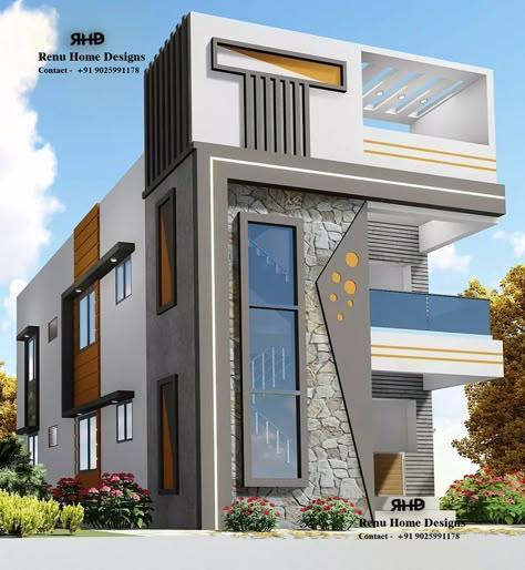 Modern Building Elevation Residential, Mumty Elevation Design, 22 Feet Front Elevation Modern, Side Elevation Designs For House, Home 3d Design, Ground Floor Elevation, Elevation House, Front Building Design, Indian House Exterior Design