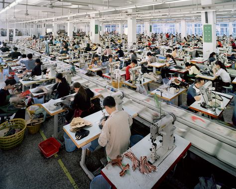 Clothes Manufacturing Factory, Tailoring Photography, Garment Factory Design, Manufacturing Factory Design, Factory Clothes, Edward Burtynsky, Extreme Photography, Clothing Manufacturing, Shoe Store Design