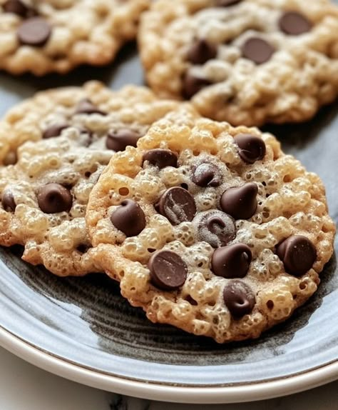 Anita Recipes | 🍪 Rice Krispie chocolate chip cookies ���🍫✨ | Facebook Rice Krispie Chocolate Chip Cookies Recipes, Chocolate Chip Cookies With Rice Krispie, Rice Crispies Chocolate Chip Cookies, Rice Krispy Chocolate Chip Cookie, Rice Krispies Chocolate Chip Cookies, Rice Crispy Chocolate Chip Cookies, Rice Krispie Chocolate Chip Cookies, Rice Crispy Cookies, Recipes Using Rice Krispies