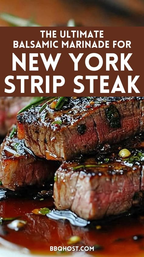 Take your NY strip steak to the next level with this easy marinade recipe! This quick New York strip marinade uses balsamic vinegar and red wine for a rich, bold flavor, with an optional balsamic reduction to serve. Perfect for grilling, this marinade brings out the best in strip steaks! Save this for later and click through for the full guide! New York Strip Marinade, Ny Strip Steak Marinade, Balsamic Steak Marinade, Simple Steak Marinade, Balsamic Marinade For Steak, Strip Steak Marinade, Tenderizing Steak Marinade, New York Strip Steak Recipes, Homemade Steak Marinade