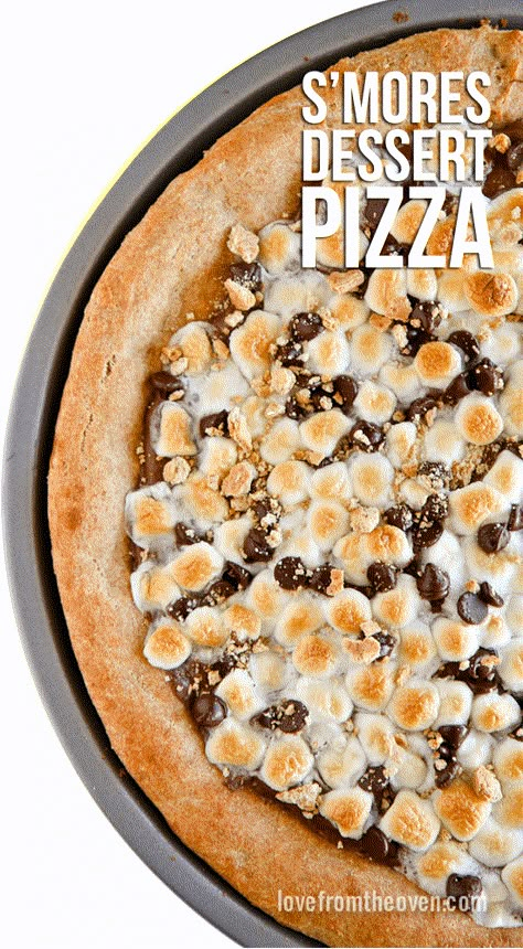 Dessert Pizza • Love From The Oven Easy Dessert Pizza, Dessert Pizzas, Nutella Pizza, Easy Smores, Dessert Pizza Recipes, Pizza Dessert, Pizza Oven Recipes, Smores Dessert, Love From The Oven