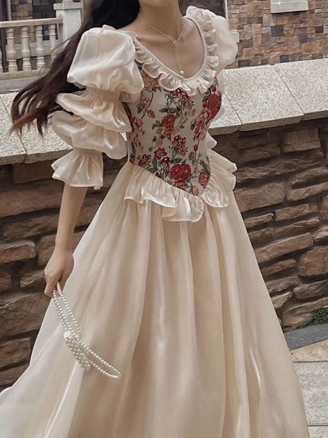 19.09US $ 57% OFF|Vintage Elegant Print Floral Dress Women 2023 Autumn O-neck Casual Evening Party Midi Dress Female Puff Sleeve Korea Fairy Dress Old Timey Dresses, Empire Waist Dress Casual, Korea Fashion Casual, Cute Vintage Dresses, Old Fashioned Dresses, Vintage Flower Dress, Elegant Vintage Dresses, Flower Print Midi Dress, Party Midi Dress