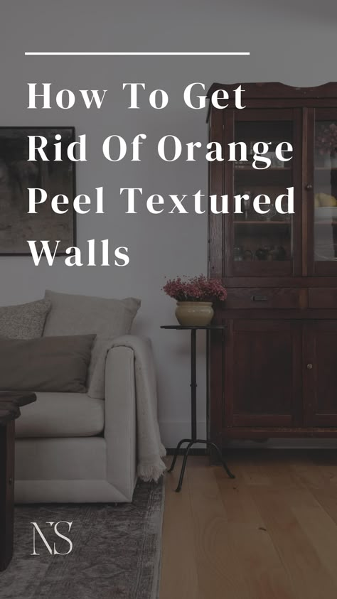 How to hide orange peel textured walls. How to get rid of textured walls. What paint color best disguises orange peel textured walls. Design hacks by Nadine Stay #texturedwalls #orangepeelwalls #designtips How To Get Rid Of Orange Peel Walls, Textured Walls Design, Orange Peel Textured Walls, Removing Textured Walls, Orange Peal, Townhome Decor, Nadine Stay, Peeling Wall, Orange Peel Walls