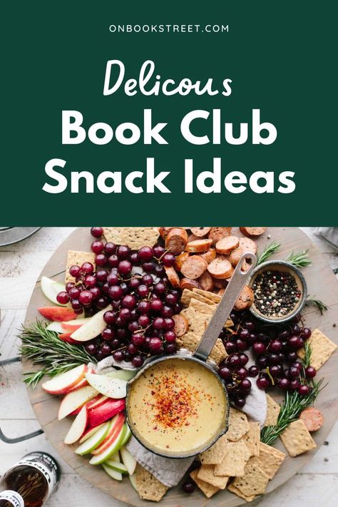 Host Book Club Ideas, Bookclub Dinner Ideas Food Recipes, Snack Ideas For Book Club, Book Club Food Easy Recipes, Bookclub Food Ideas, Snacks For Book Club Appetizers, Bridge Club Snacks, Hosting A Book Club Meeting, March Book Club Ideas