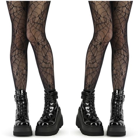 Gothic Spider Web Design Pantyhose Stockings. Black Nylon. Styles: Goth Punk Emo Festival Steampunk Dh-425 Spider Web Leggings, Goth Stockings Outfit, Cute Goth Outfit Ideas, Emo Tights, Goth Pjs, Influencer Closet, Spiderweb Tights, Bat Outfit, Spider Web Tights