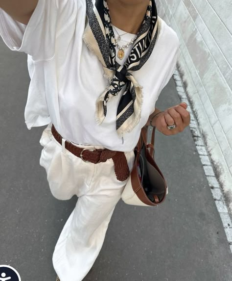 Silk Scarf Outfit, The Round Up, Parisienne Chic, Silk Scarf Style, Instagram Paris, Silk Square Scarf, Scarf Outfit, Looks Street Style, Natural Silk