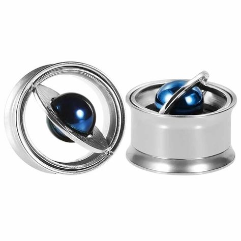 Blue silver Saturn internal thread 316L Surgical Steel Flesh Tunnel Plugs Nostril Stud, Gauges Piercing, Stretched Ear, Nostril Ring, Flesh Tunnel, Ear Gauges Plugs, Cartilage Earrings Stud, Stone Plugs, Permanent Jewelry